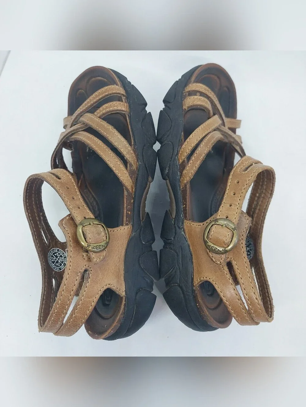 Keen Naples Brown Tan Leather Sandals Strappy Fisherman Womens Size 6.5